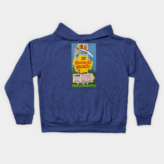 Pensacola Beach Sign Kids Hoodie by Cottin Pickin Creations